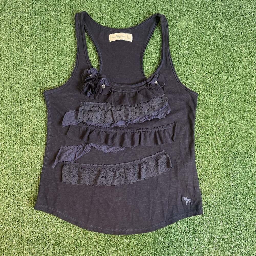 Abercrombie & Fitch Tank Top Size M Black Ruffles